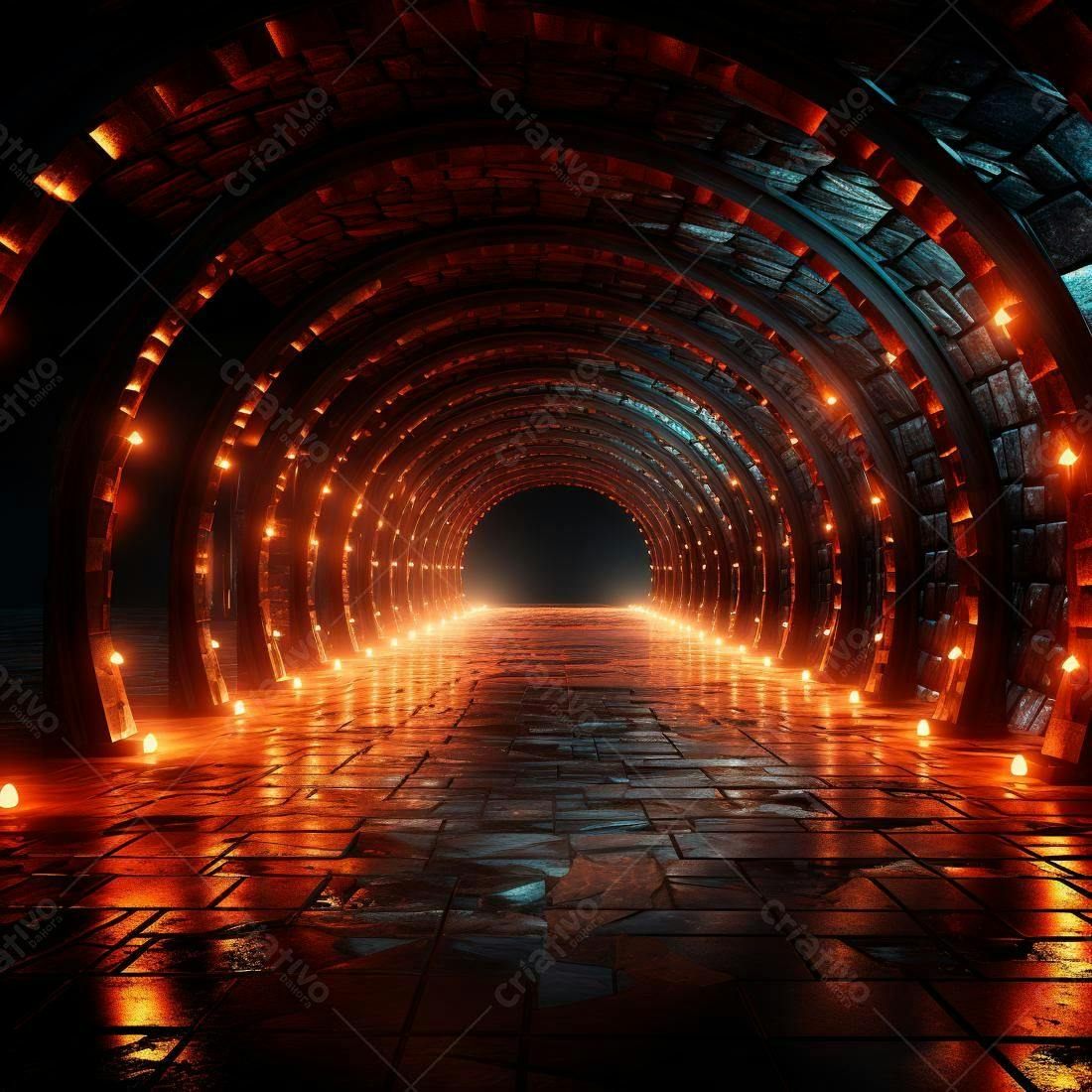 Túnel futurista com luzes laranja