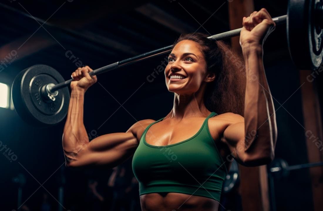 Mulher forte levantando barra academia