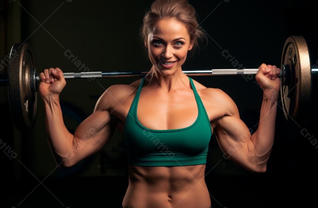 Mulher forte segurando barra academia