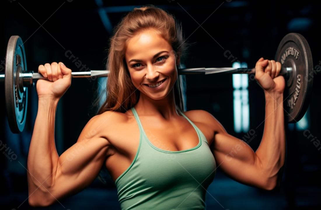 Mulher forte levantando barra academia