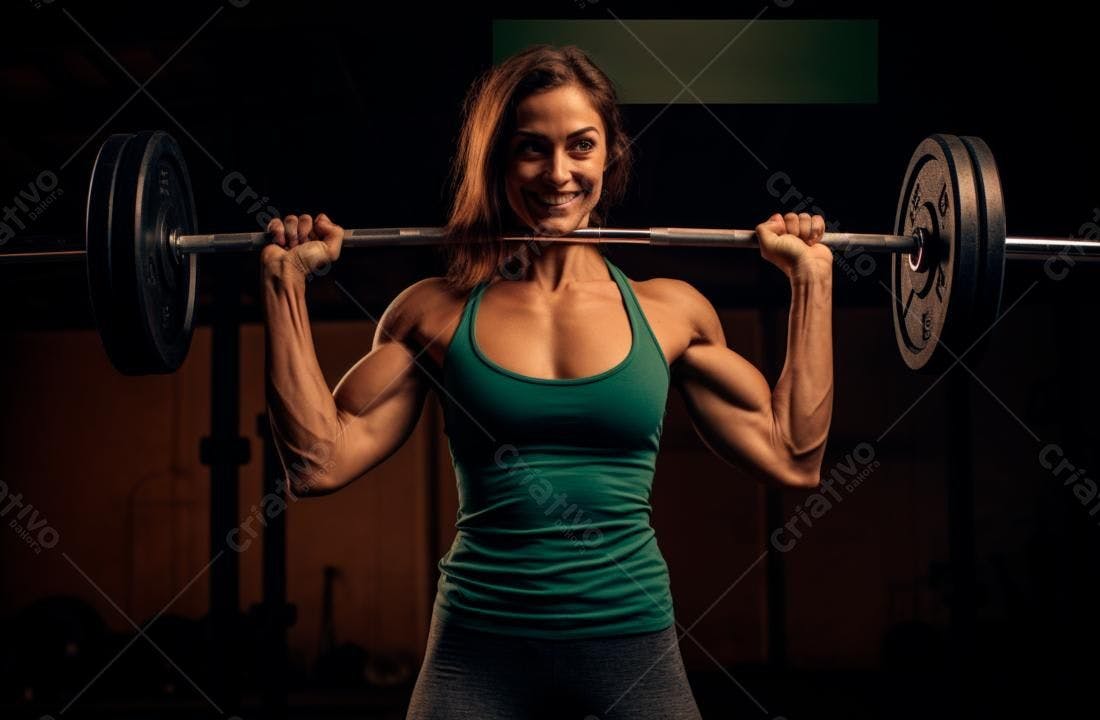 Mulher forte levantando barra academia
