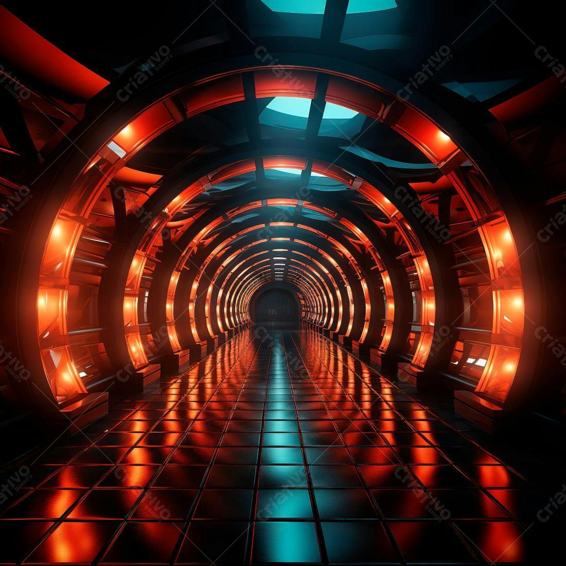 Túnel futurista laranja e azul