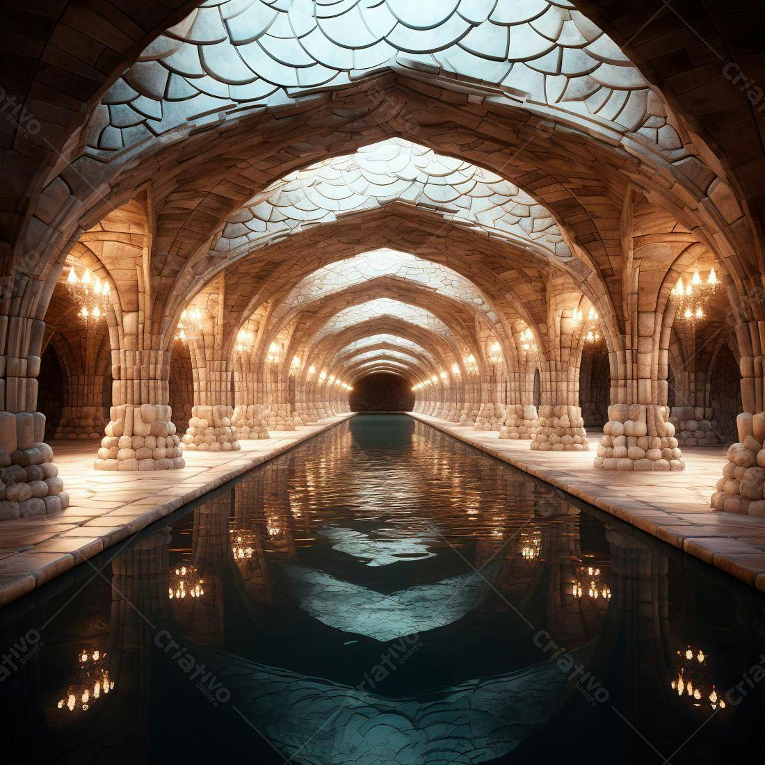 Canal subterrâneo medieval com iluminação