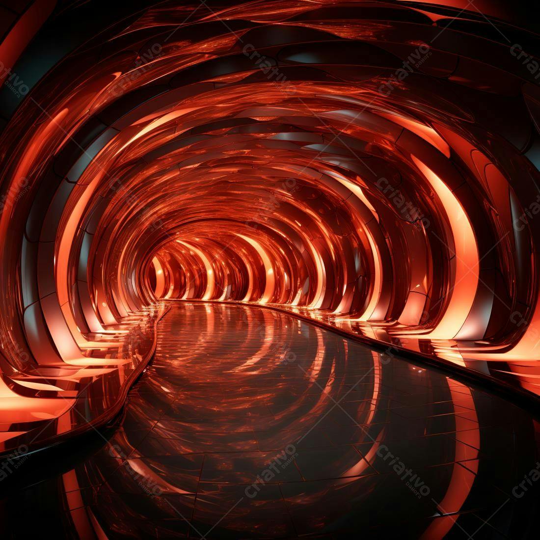 Túnel futurista vermelho e metálico