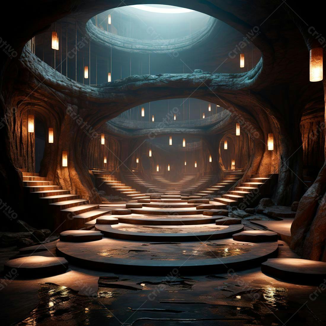 Escadas em Caverna Iluminada
