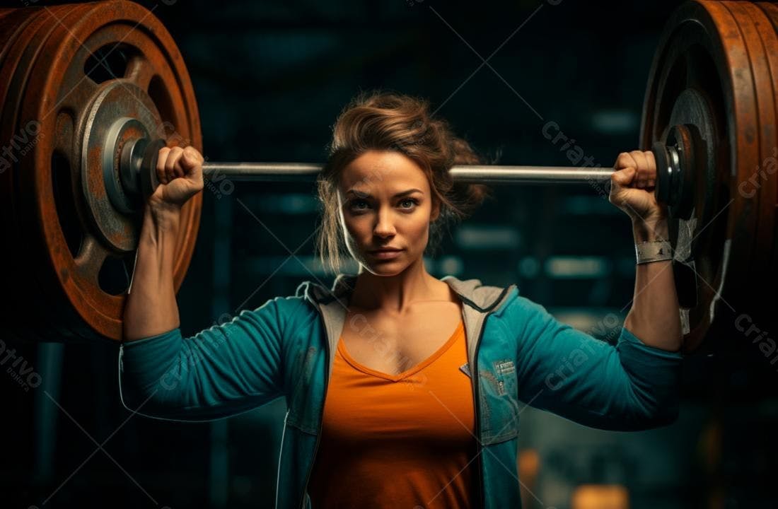 Mulher forte levantando peso na academia