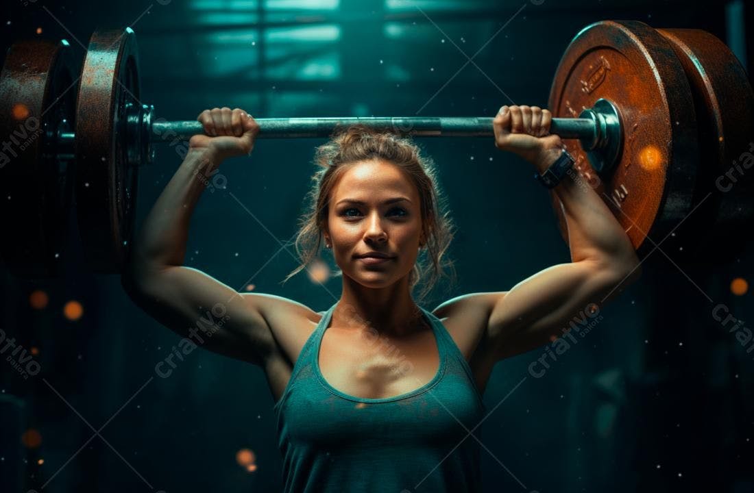Mulher forte levantando peso na academia