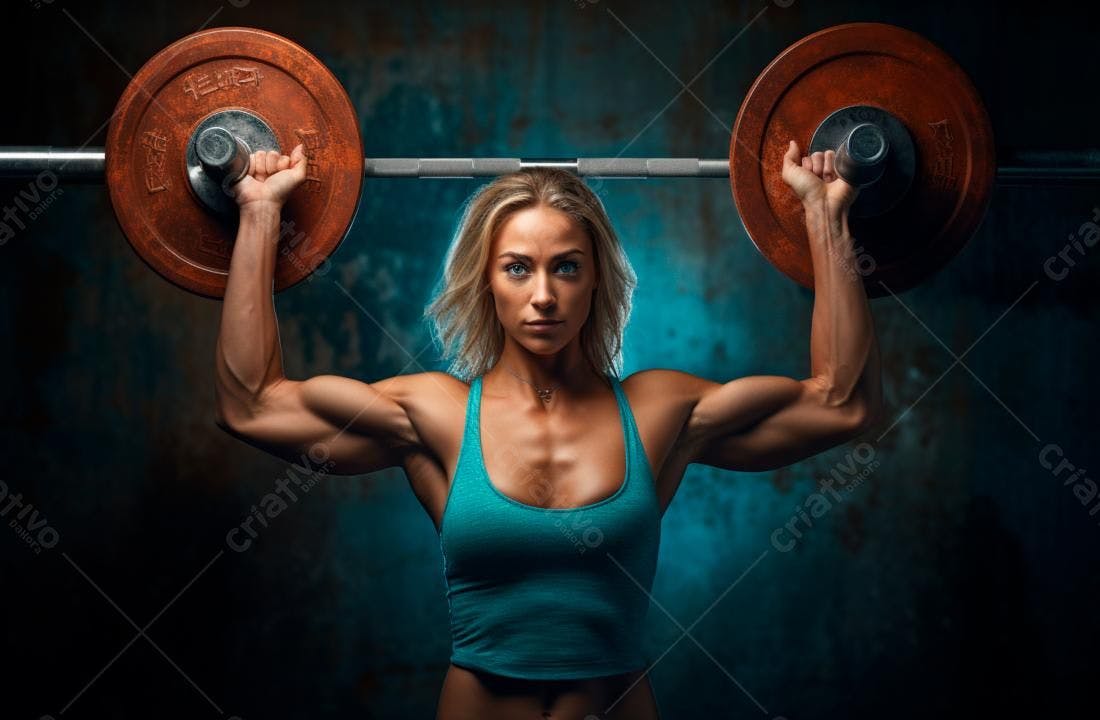 Mulher musculosa levantando peso academia