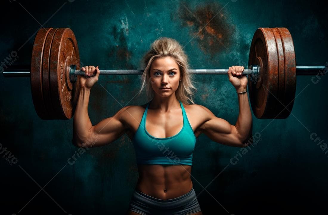 Mulher forte com barra pesada treino musculação