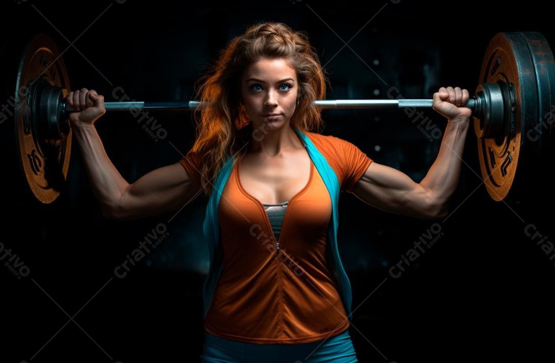 Mulher musculosa levantando barra academia