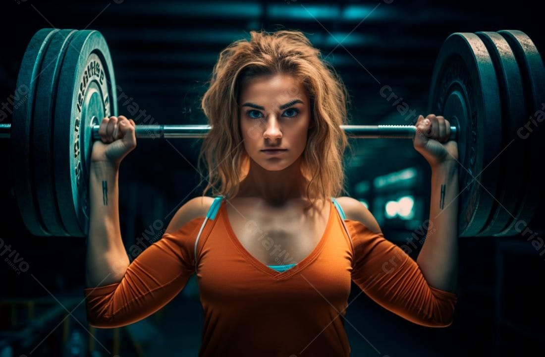 Mulher forte com halteres academia