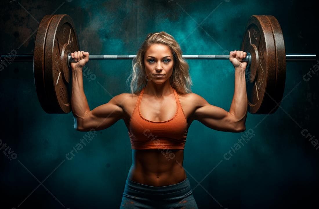 Mulher forte segurando barra academia