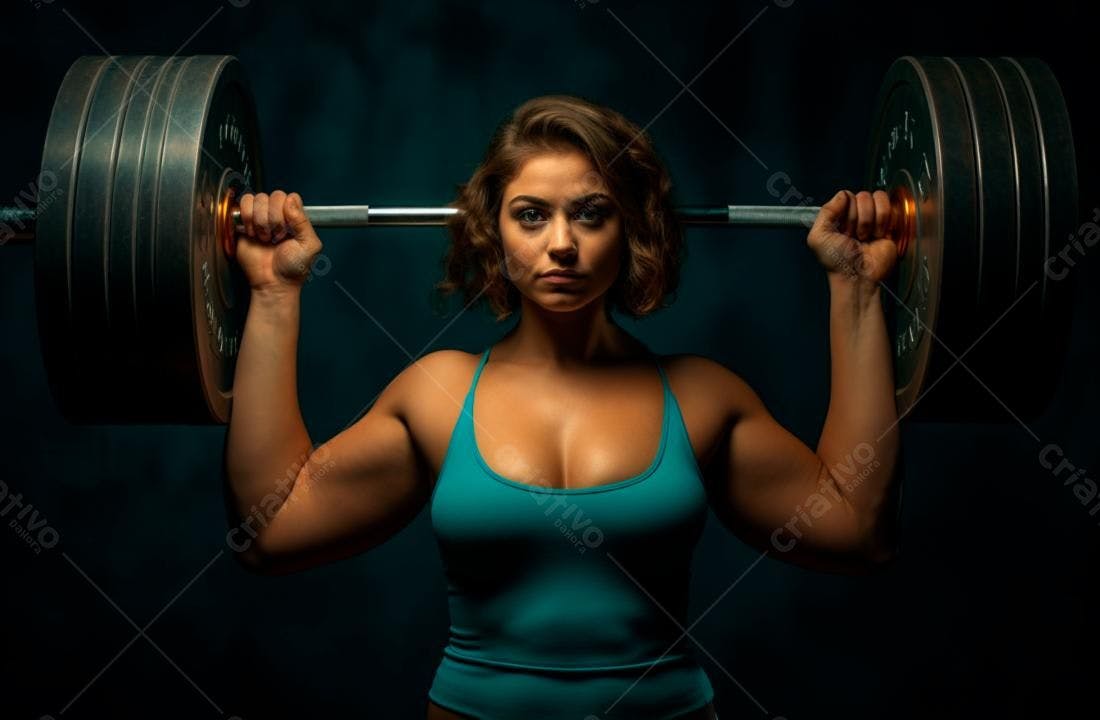 Mulher forte segurando barra academia