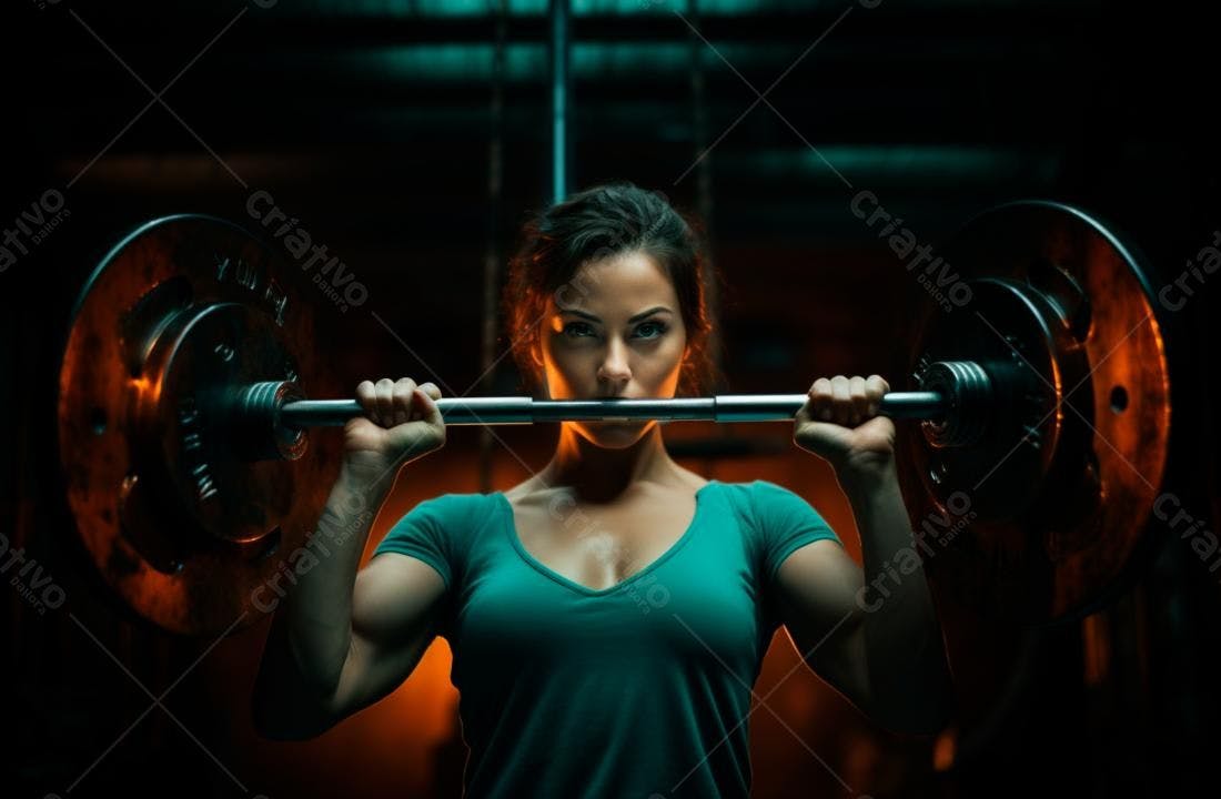 Mulher forte levantando barra academia