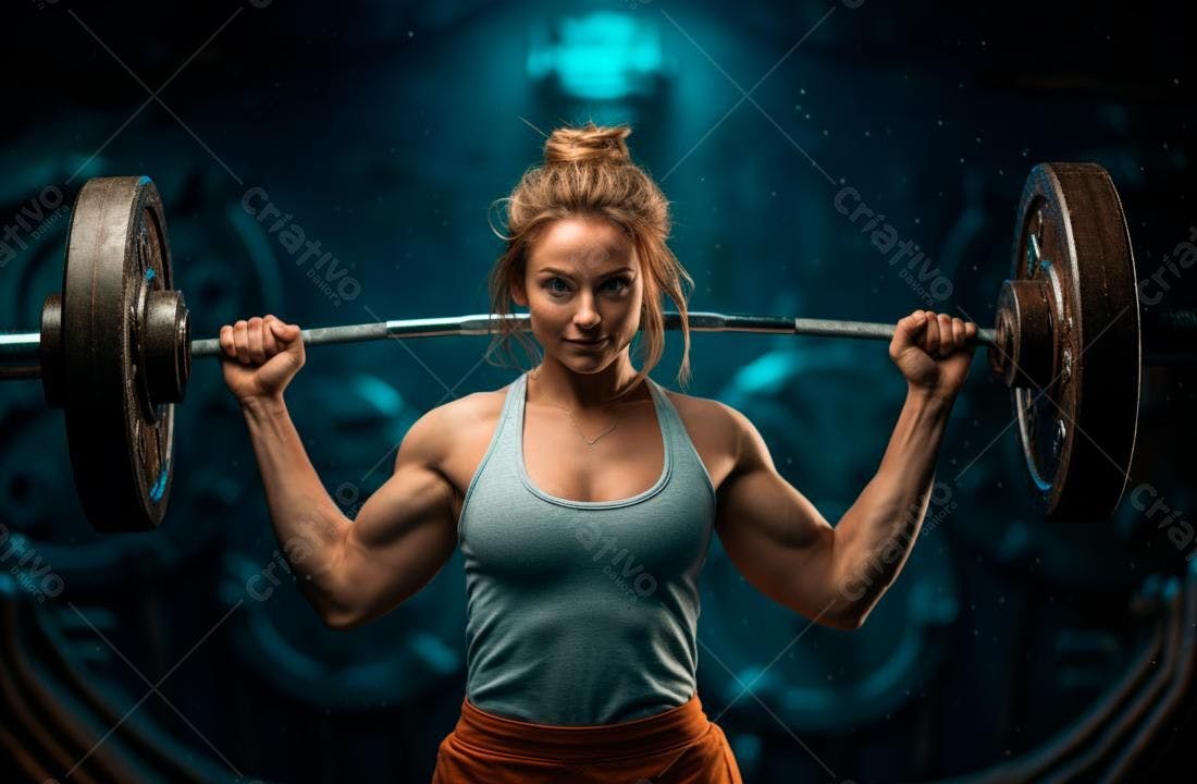 Mulher forte segurando barra academia