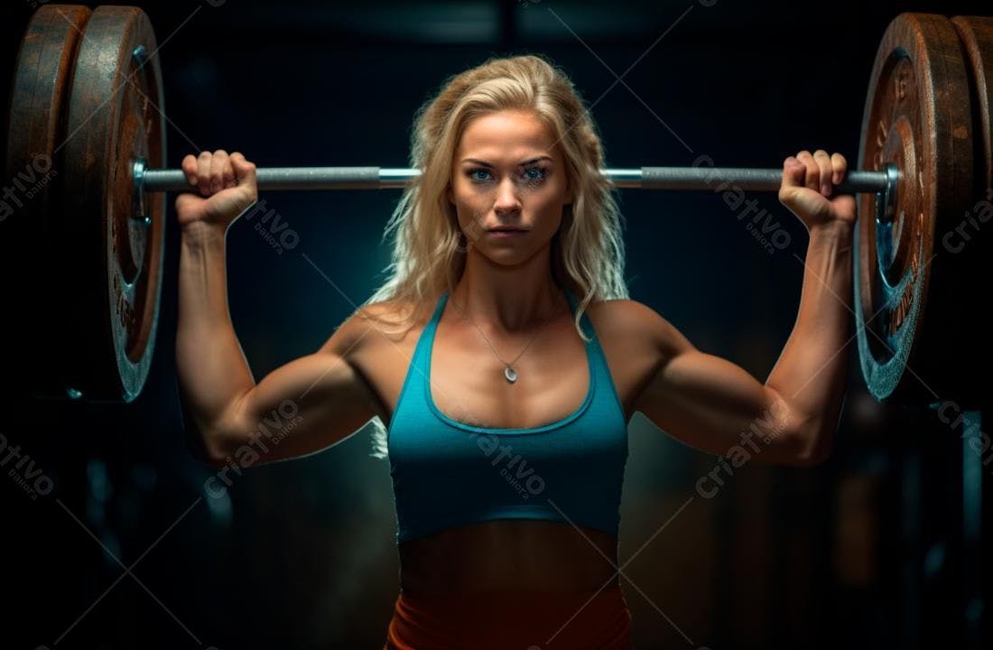 Mulher forte levantando peso na academia