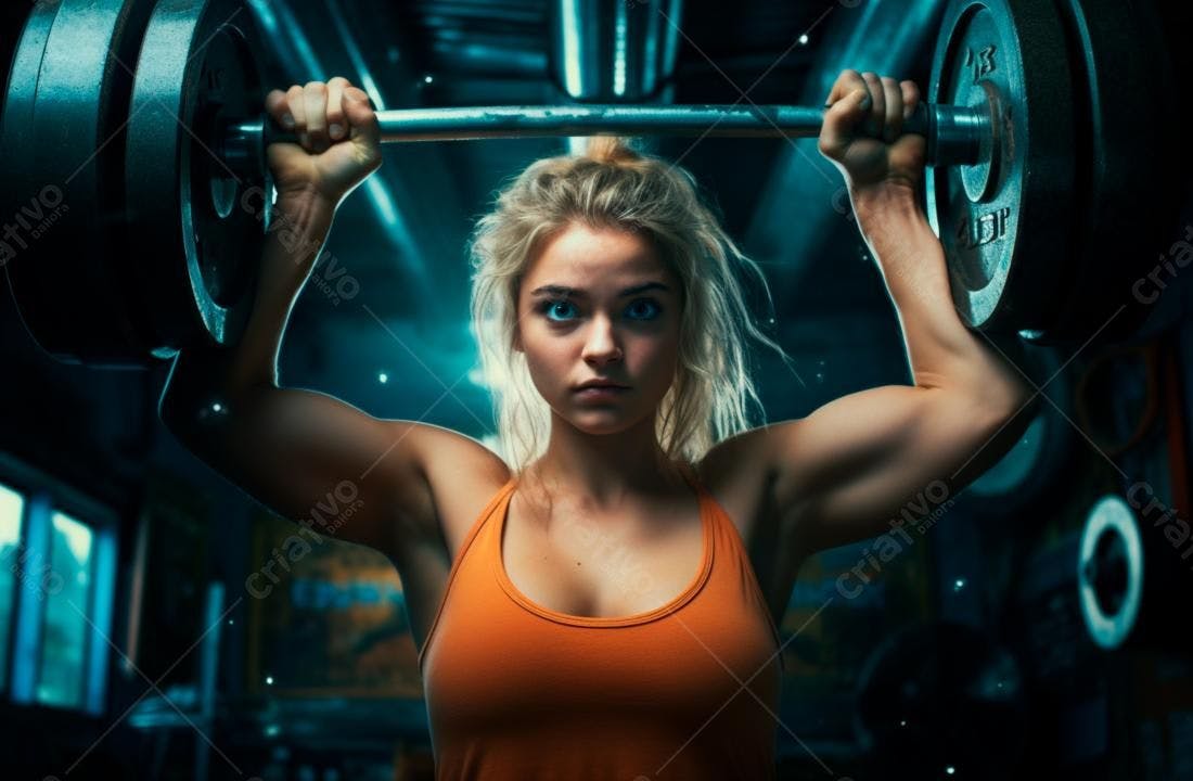 Mulher forte levantando peso na academia
