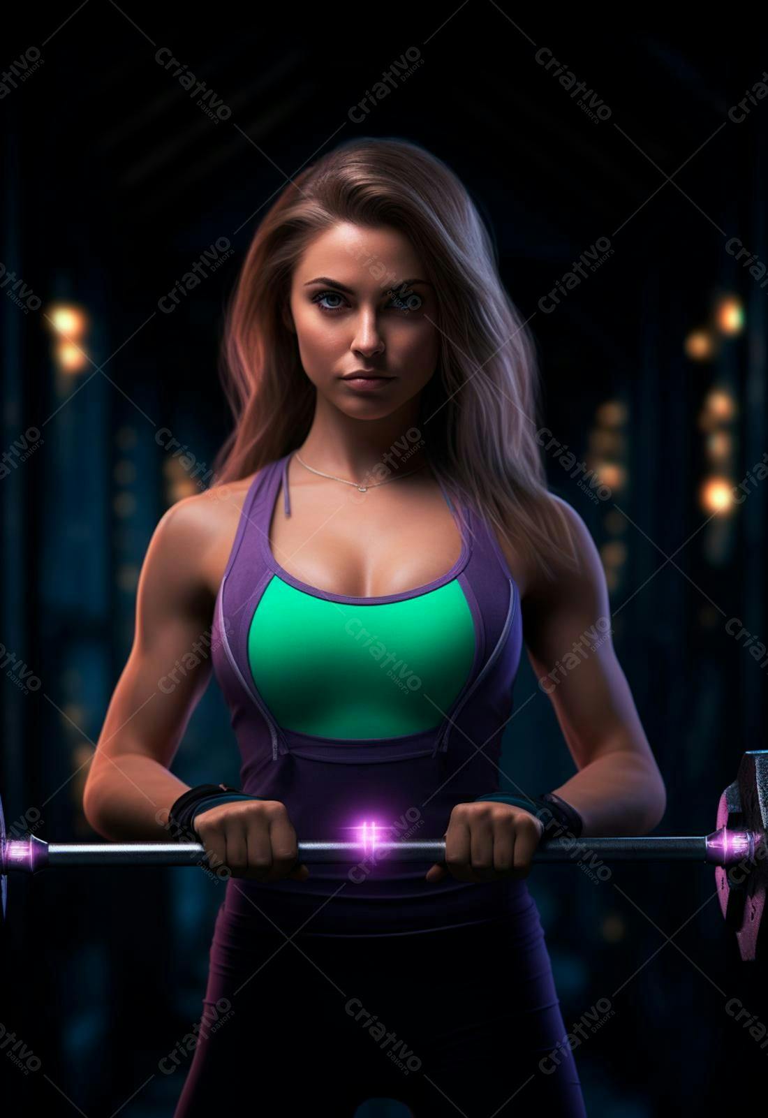 Mulher forte segurando barra academia