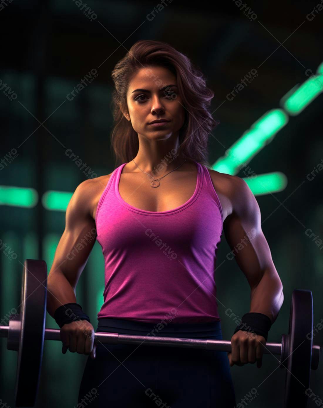 Mulher forte segurando barra academia