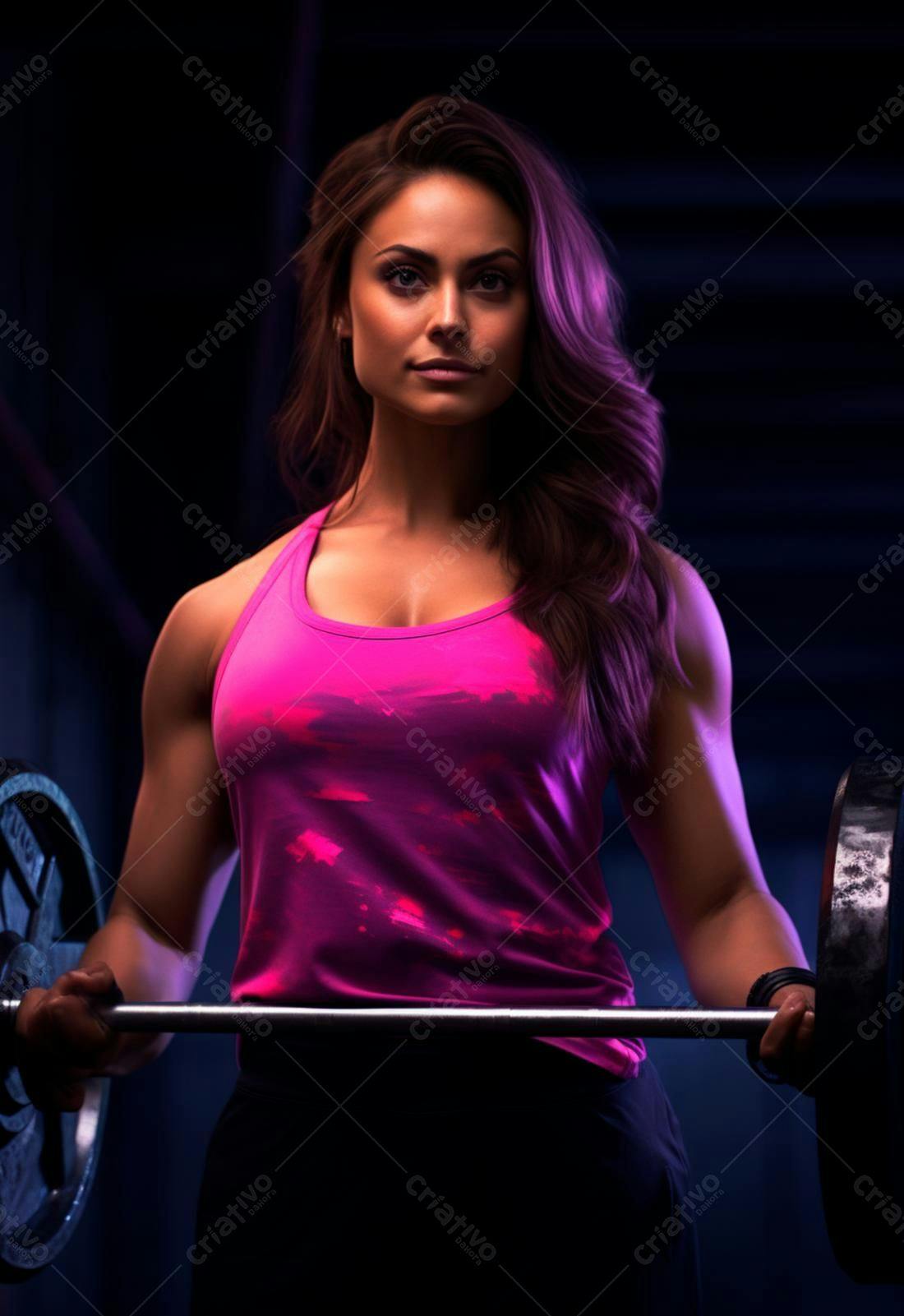 Mulher forte com barra academia