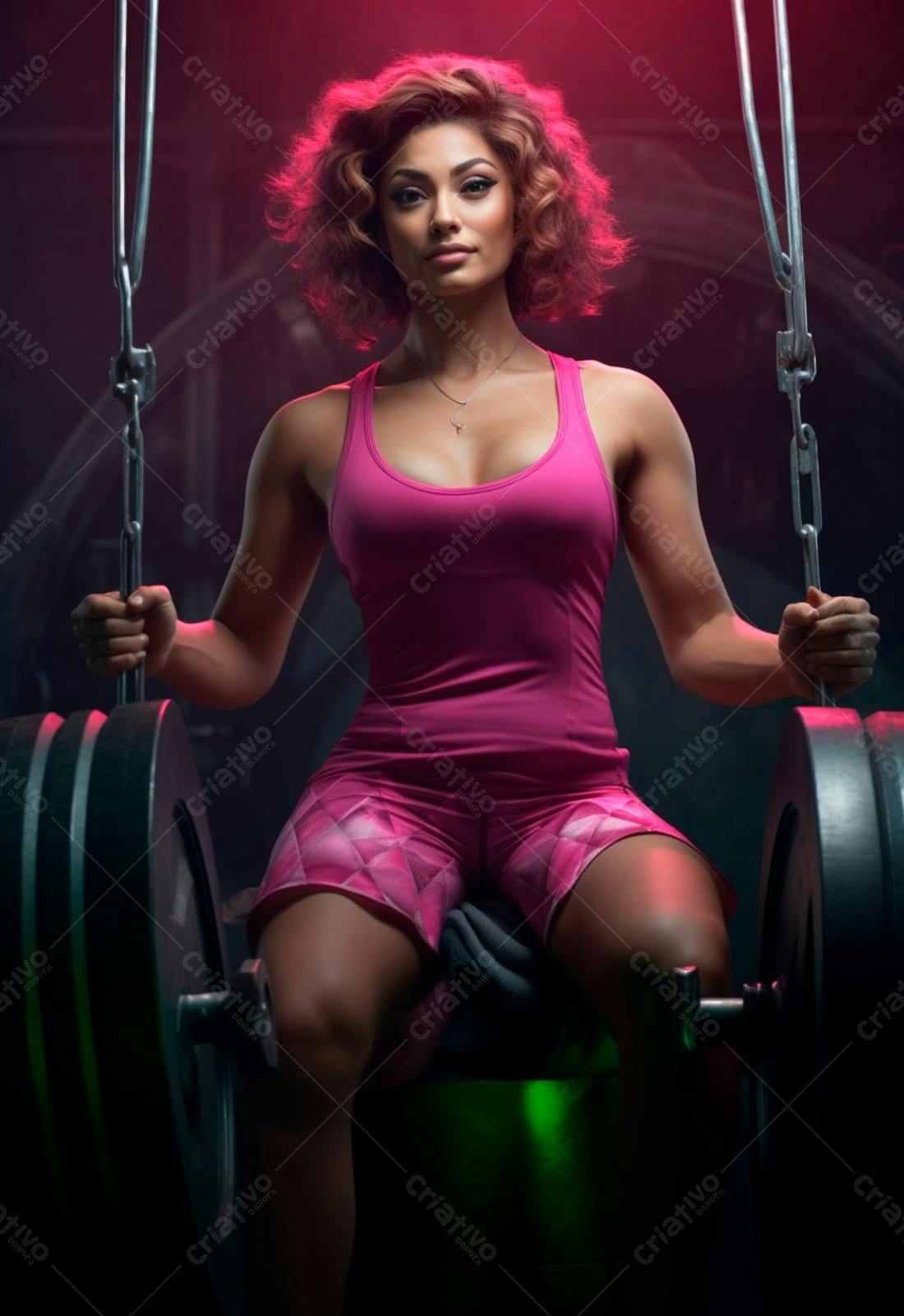 Mulher forte em treino pesado rosa