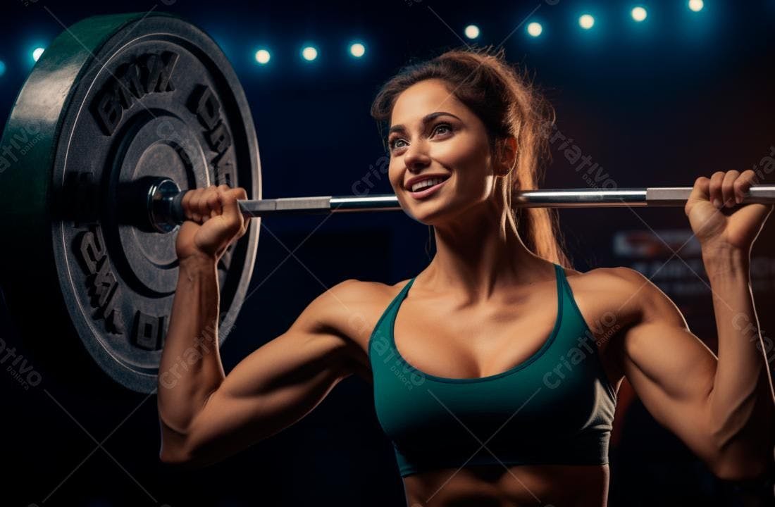 Mulher forte levantando peso na academia