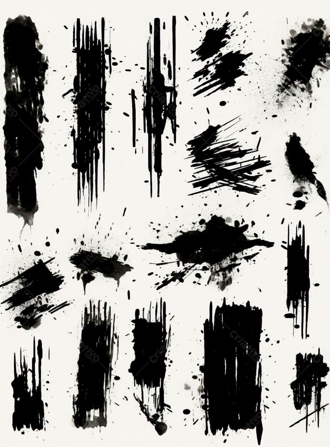 Coleção de respingos e manchas pretas abstratas