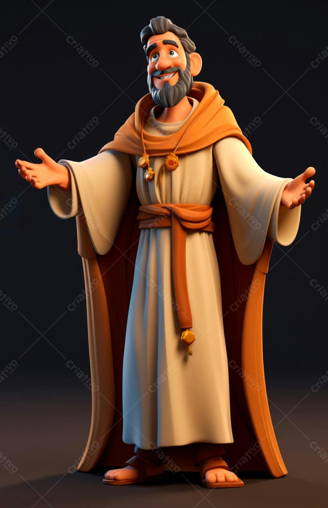 Personagem bíblico alegre em modelo 3D