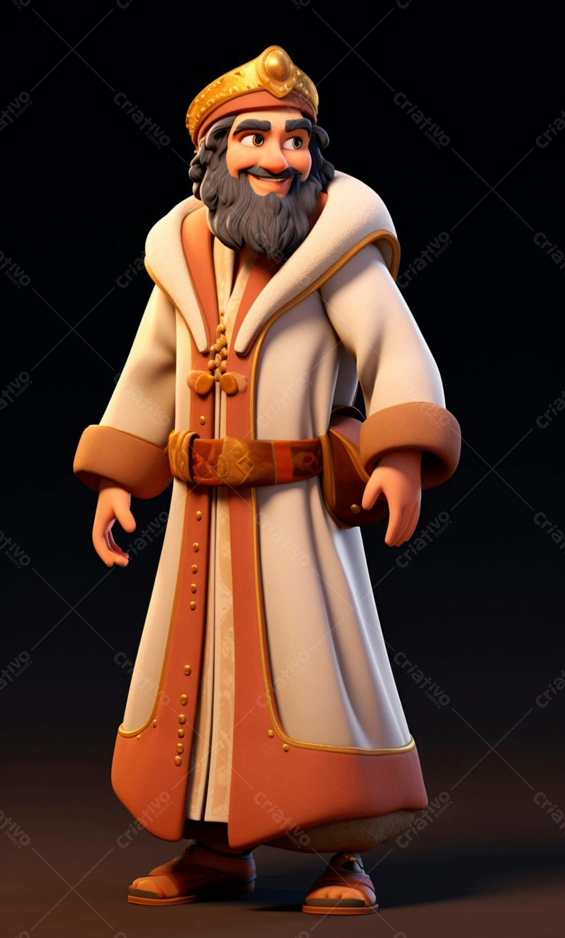Rei Mago desenho animado roupa branca e marrom