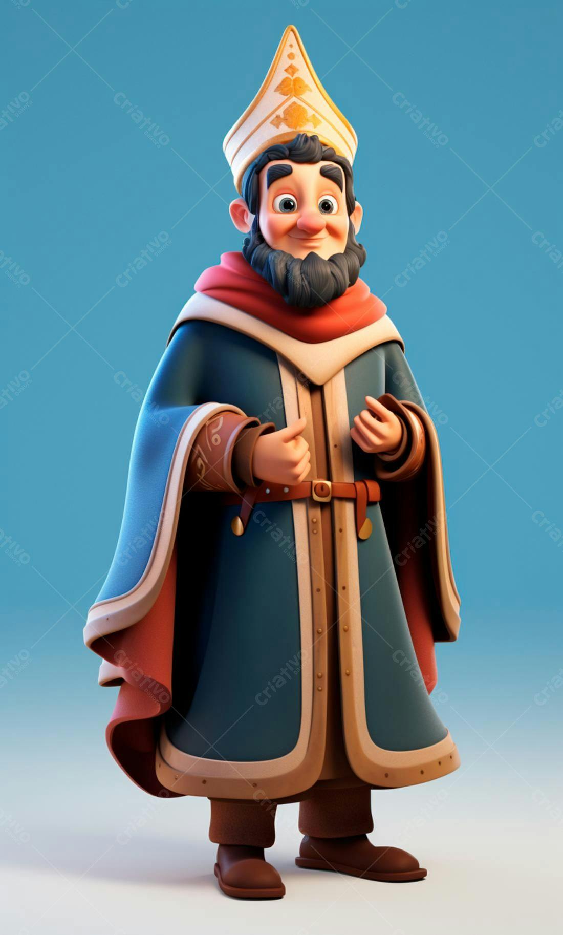 Personagem Cartoon Rei Mago Azul e Vermelho