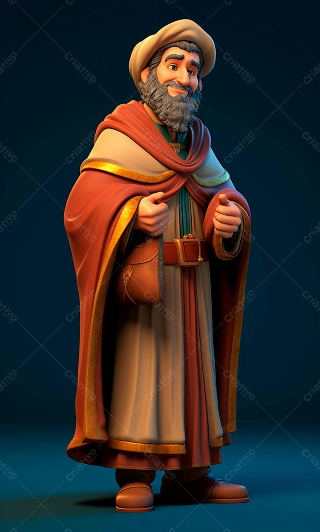 Homem barbudo em trajes medievais sorrindo