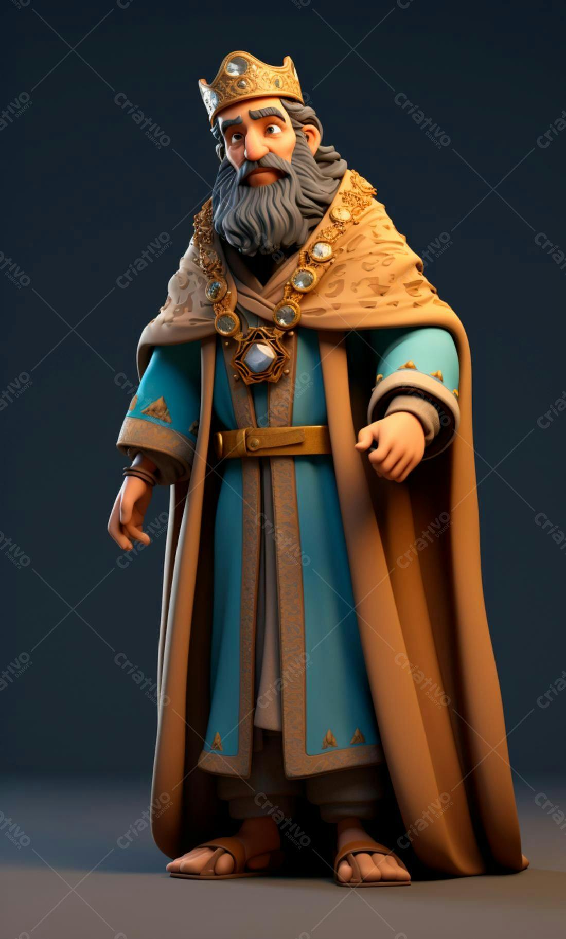 Rei Cartoon com Manto Azul e Dourado