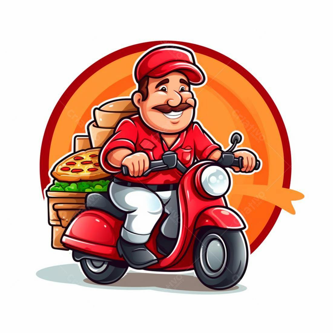 Entregador de pizza em moto vermelha