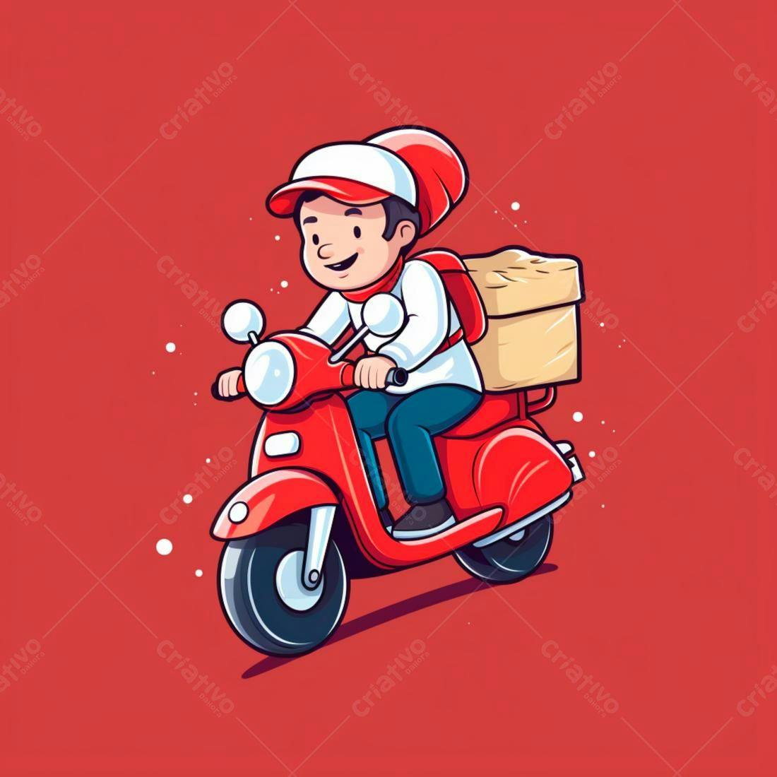 Entregador em moto vermelha transportando caixa