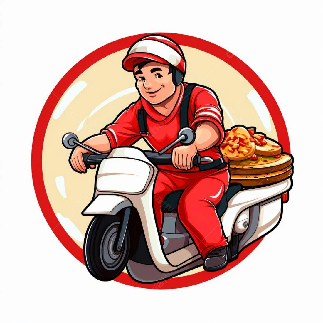 Entregador em moto com pizzas