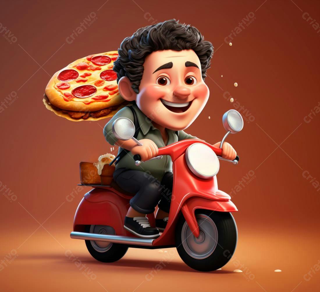Entregador de pizza em scooter vermelha