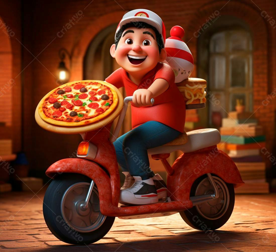 Entregador de pizza em moto vermelha