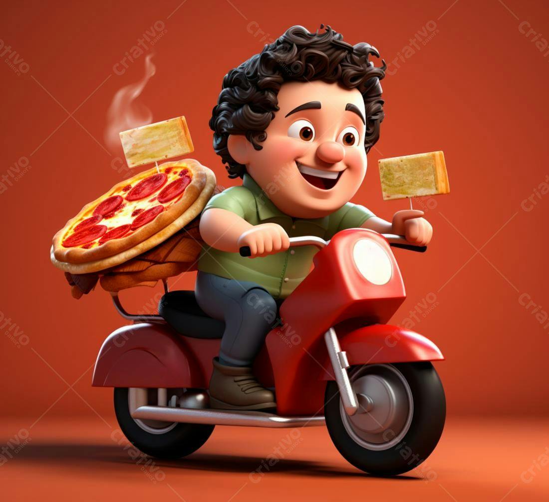 Entregador de pizza em moto vermelha