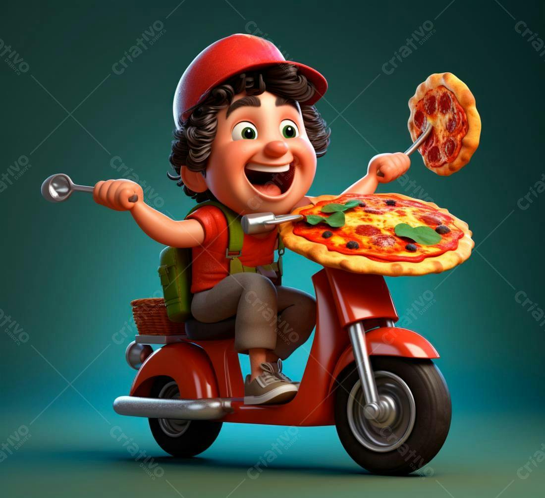 Entregador de pizza em scooter
