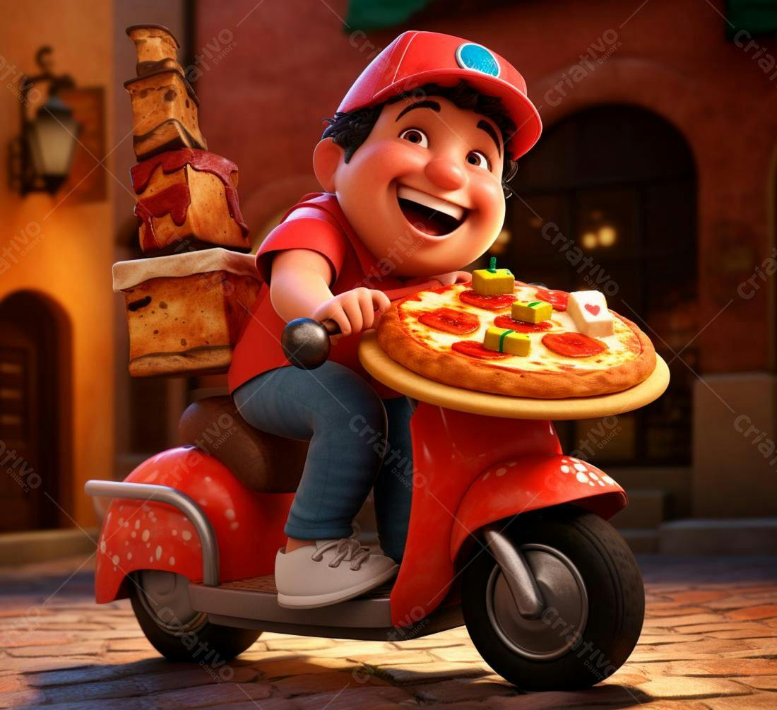 Entregador de pizza em scooter vermelha