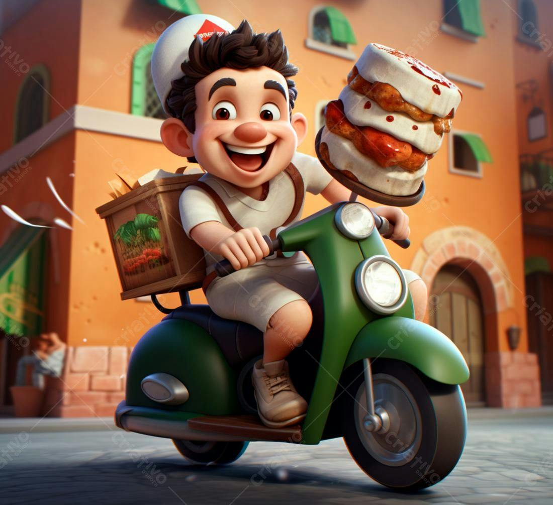 Entregador de pizza em scooter vintage