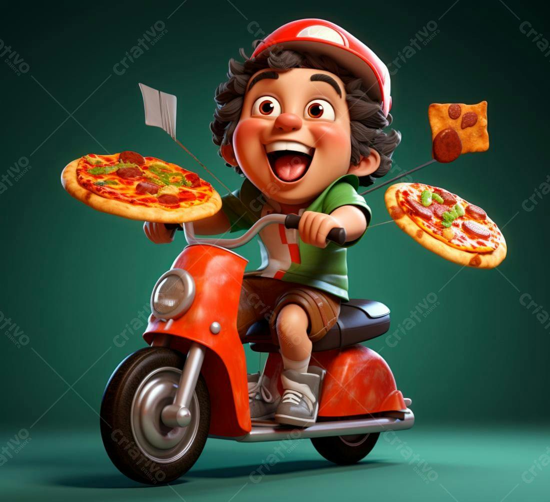 Menino entregador de pizza em scooter