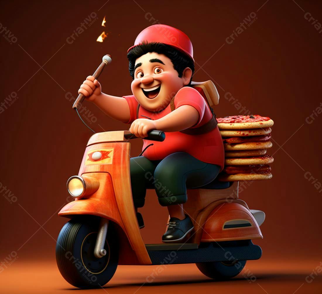 Entregador alegre em scooter com pizzas