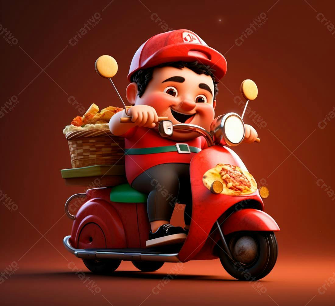 Entregador feliz em scooter vermelha