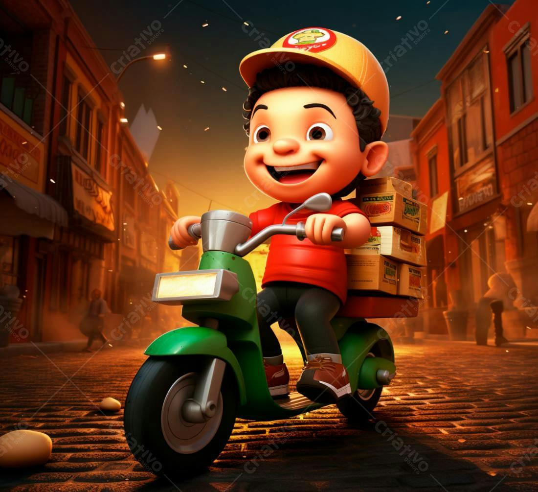 Entregador animado em scooter verde