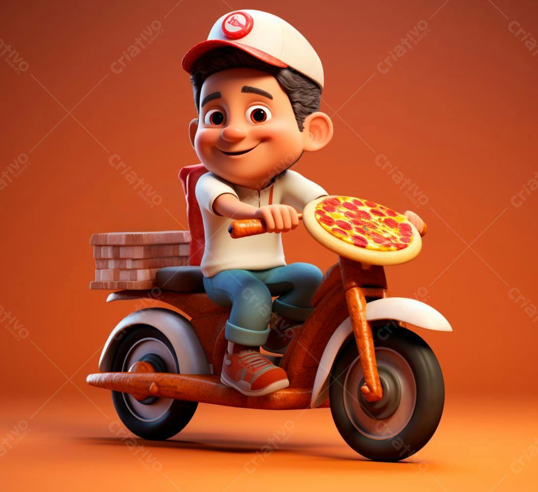 Entregador mirim em moto com pizza