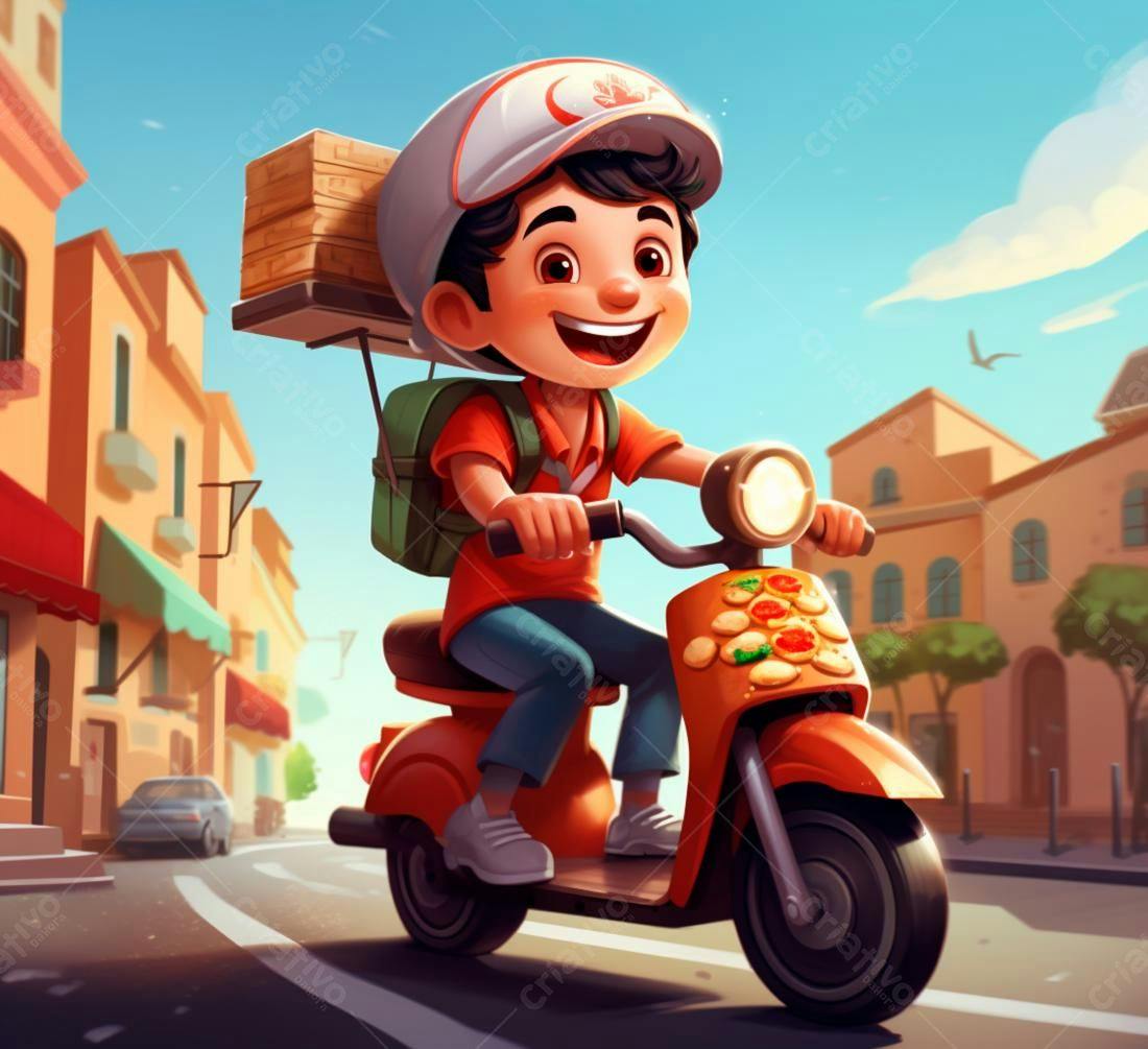 Entregador de pizza em scooter na Itália