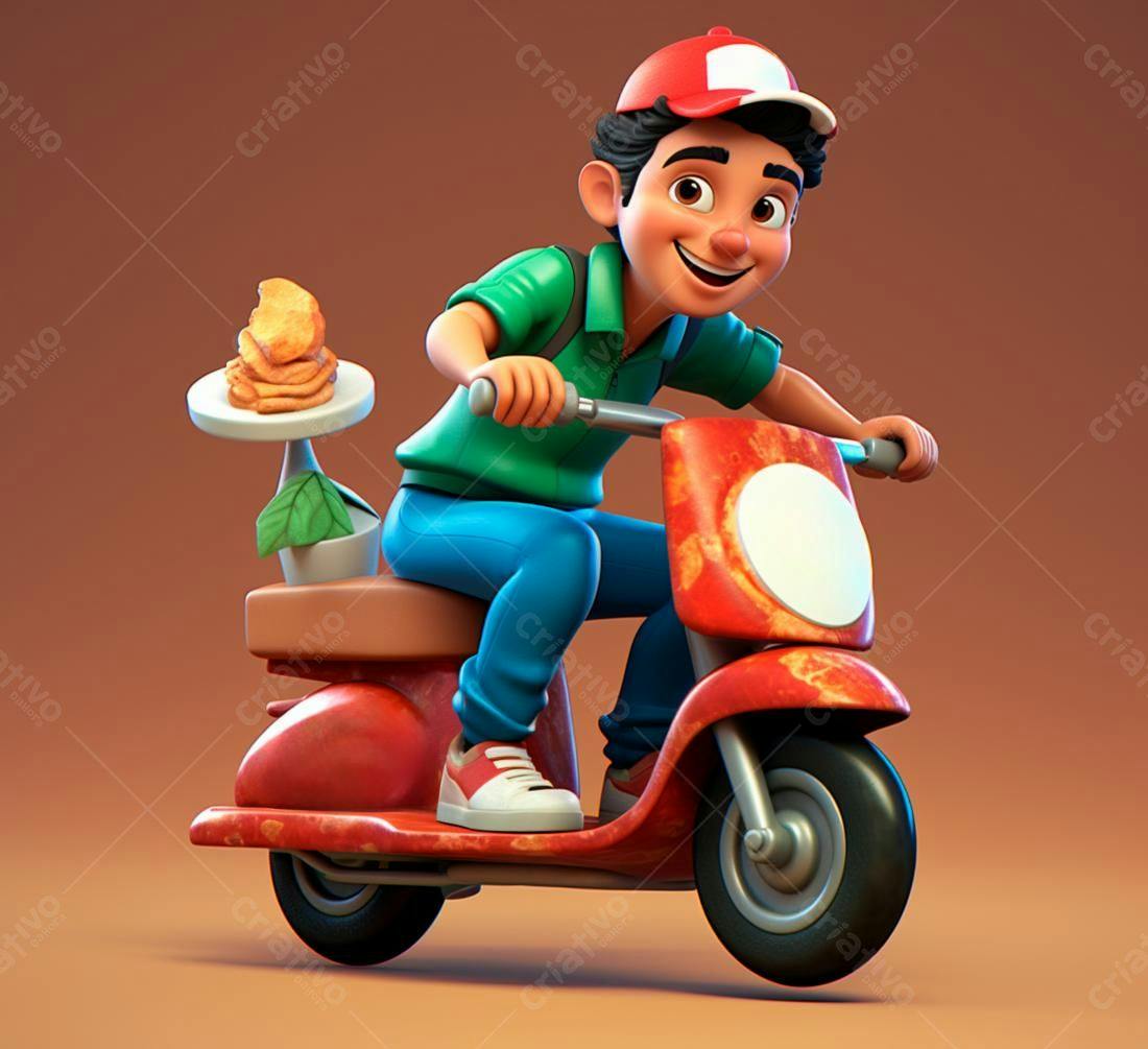 Entregador feliz em moto vermelha