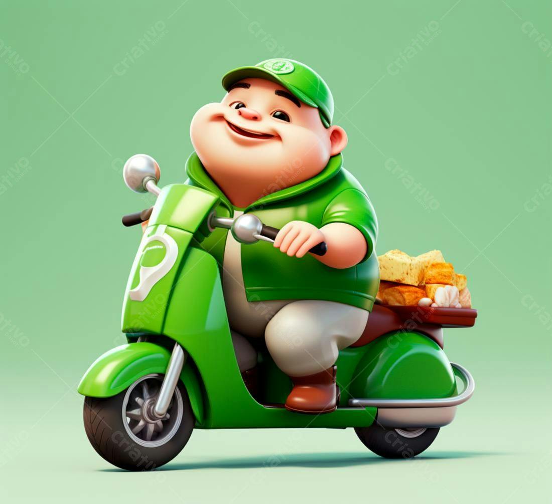 Entregador feliz em scooter verde