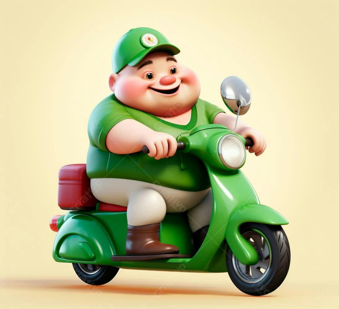 Entregador feliz em scooter verde